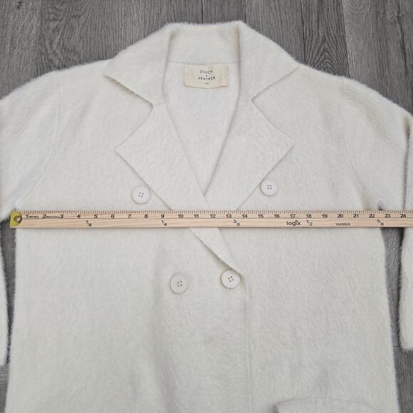 Women's Cream Soft Fuzzy Coatigan Cardigan Jacket S/M Cozy Minimalist Oversize - Picture 9 of 10